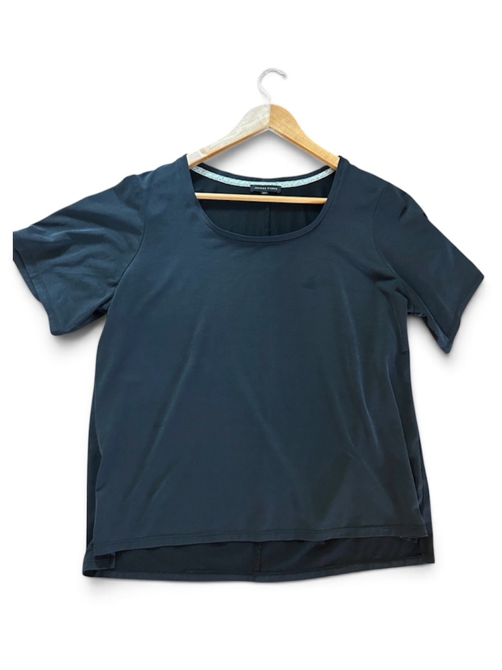 JEANNE PIERRE Black Scoop Neck Short Sleeve Top